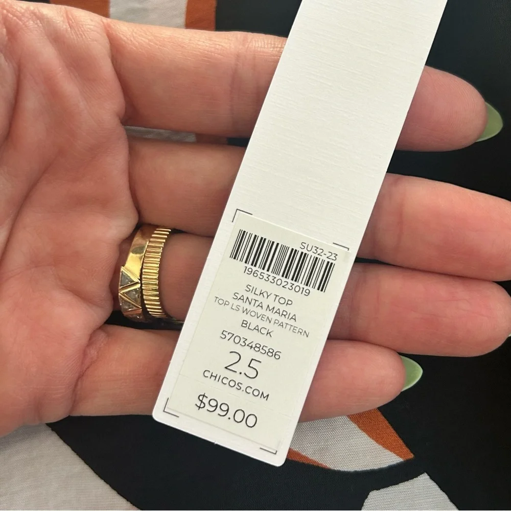 NWT Chico’s Santa Maria blouse Abstract Black and Orange Women's Top size 14 - Picture 6 of 8